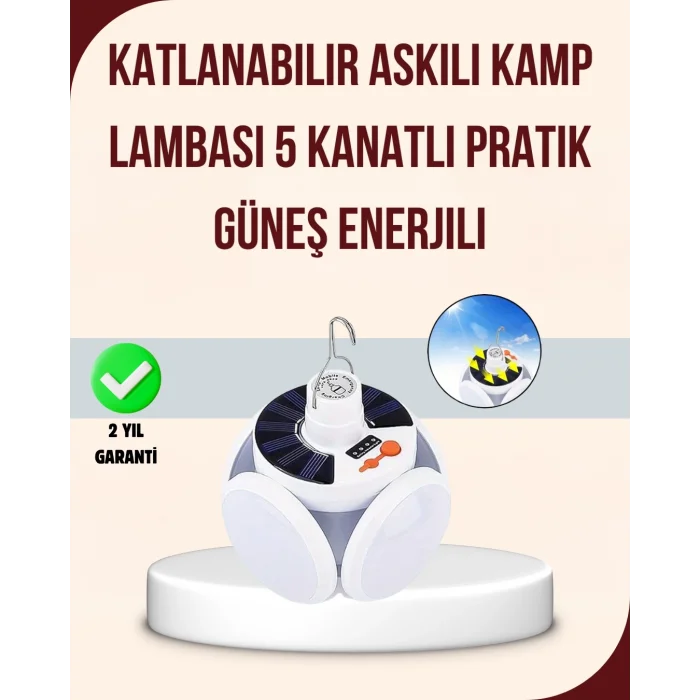 BUĞZ Katlanabilir Güneş Enerjili LED Kamp Lambası USB Şarjlı