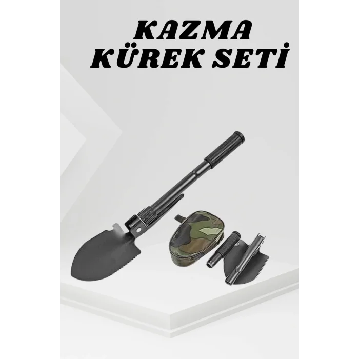BUĞZ Katlanabilir Kamp Küreği Küçük Kazma Kürek Seti Pusulalı