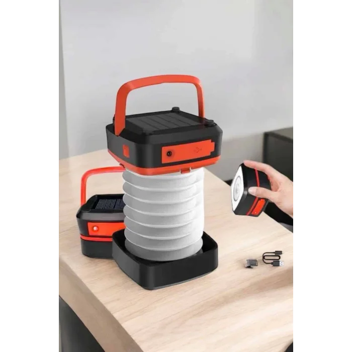 BUĞZ Katlanabilir Kamp Lambası Solar Fener Görünümlü 3 Kademeli Şarjlı