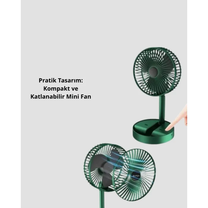 BUĞZ Katlanabilir Mini Fan – 3 Kademeli Soğutma, Şarjlı - BUĞZ