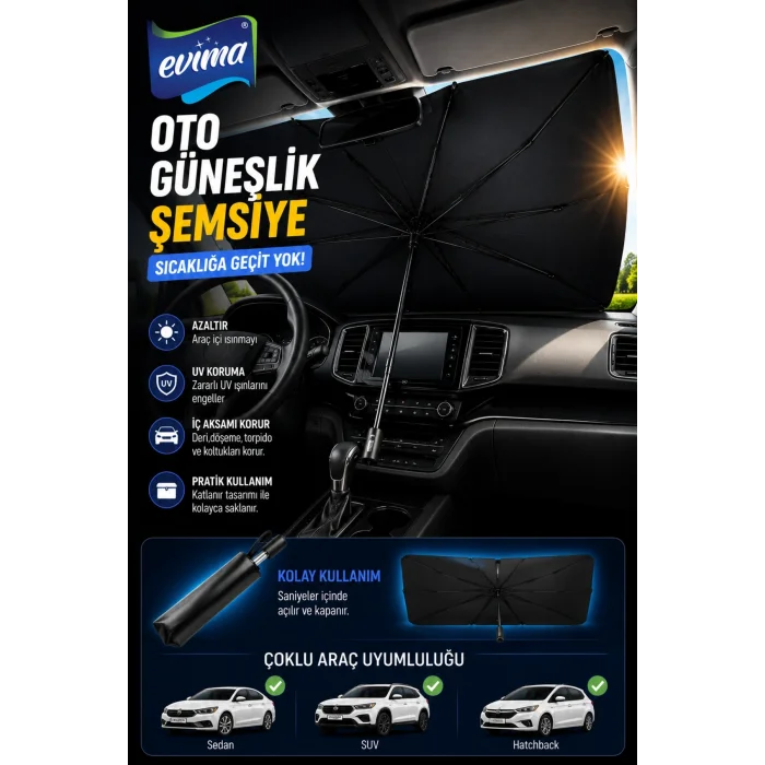 BUĞZ Katlanabilir Oto Güneşlik Şemsiye 75x140 cm UV Korumalı Ön Cam Gölgelik Aksesuarı