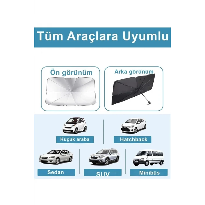 BUĞZ Katlanabilir Şemsiyeli Araç Ön Cam Güneşliği UV Korumalı Isı Yansıtıcı Tüm Araçlara Uygun