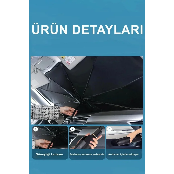 BUĞZ Katlanabilir Şemsiyeli Araç Ön Cam Güneşliği UV Korumalı Isı Yansıtıcı Tüm Araçlara Uygun