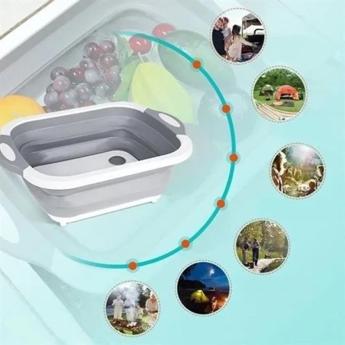  Katlanabilir Süzgeçli Kesme Tahtası ve Badya