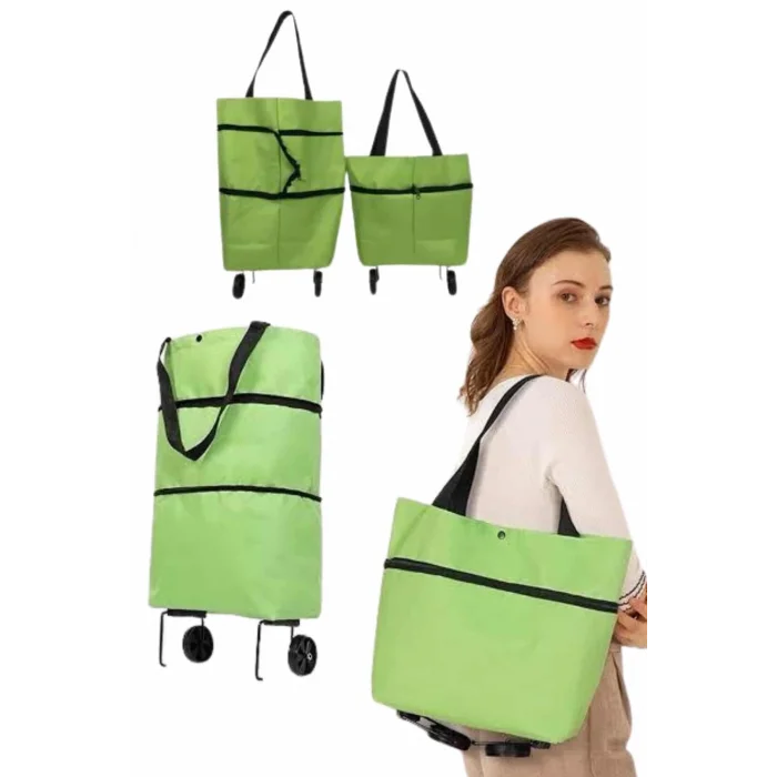BUĞZ Katlanabilir Tekerlekli Pazar Market Çarşı Arabası Market Alışveriş Çantası