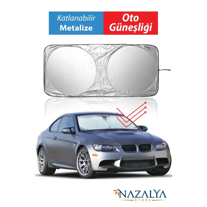 BUĞZ Katlanır Araba Ön Cam Güneşliği Metalize Isı Yalıtımlı Yazlık 150x70cm Otomobil Aksesuarı