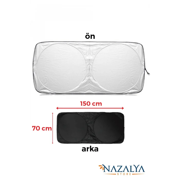 BUĞZ Katlanır Araba Ön Cam Güneşliği Metalize Isı Yalıtımlı Yazlık 150x70cm Otomobil Aksesuarı