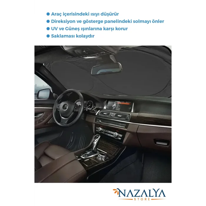 BUĞZ Katlanır Araba Ön Cam Güneşliği Metalize Isı Yalıtımlı Yazlık 150x70cm Otomobil Aksesuarı