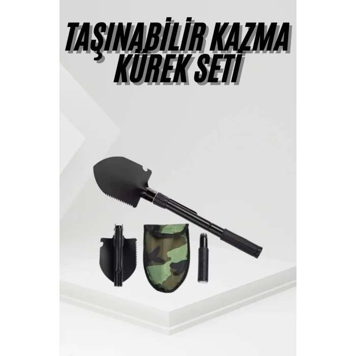 BUĞZ Katlanır Portatif Kazma Kürek Seti Portatif Çelik Taşıma Çantalı Pusulalı