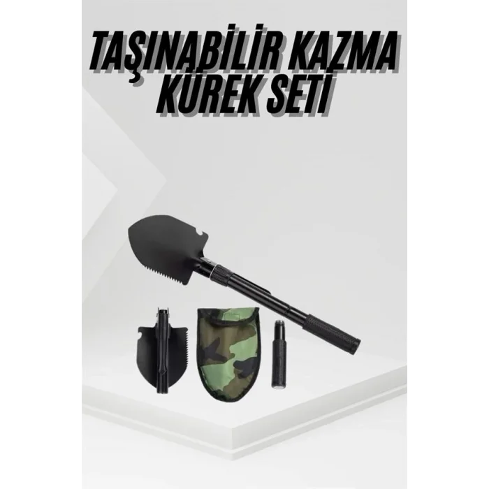 BUĞZ Katlanır Portatif Kazma Kürek Seti Portatif Çelik Taşıma Çantalı Pusulalı