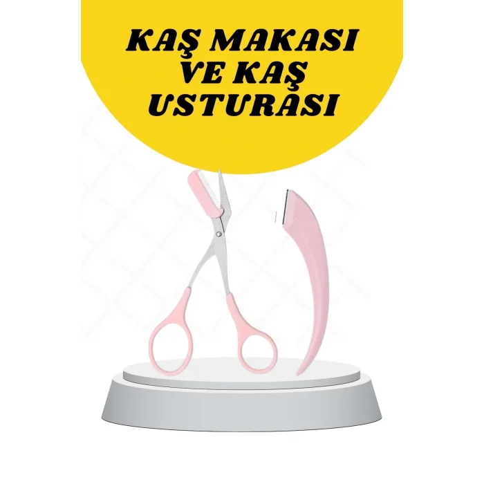 BUĞZ Kavisli Kaş Düzeltici Seti Kaş Makası ve Kaş Usturası Paslanmaz Çelik Bıçaklı