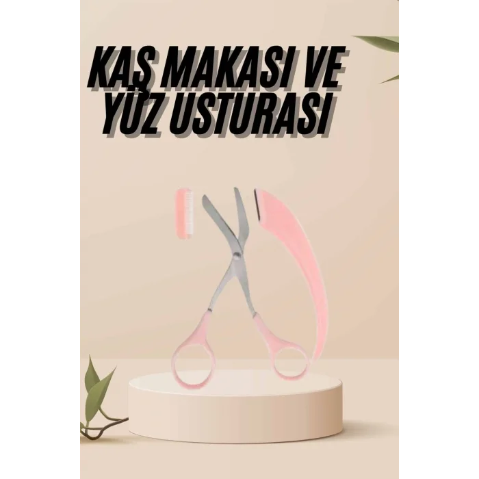 BUĞZ Kavisli Kaş Kirpik Düzeltici Bıyık Alma Taraklı Kaş Makası Yüz Bakım Seti Makas