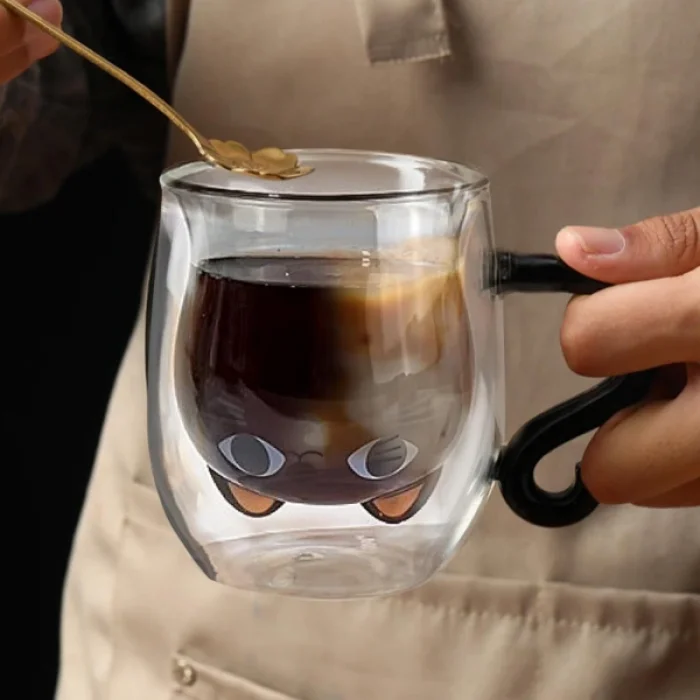 BUĞZ Kedi Figürlü Çift Cidarlı Cam Bardak