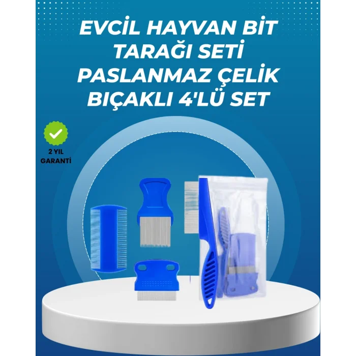 BUĞZ Kedi, Köpek ve Küçük Hayvanlar İçin 4 Parça Ergonomik Tarak Takımı
