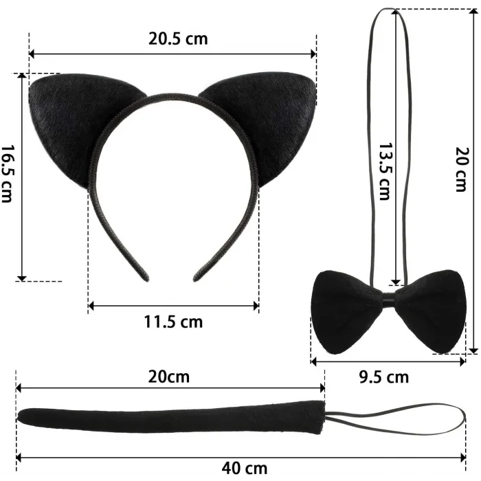 BUĞZ Kedi Kostüm Taç Kuyruk Papyon Seti 1 Adet
