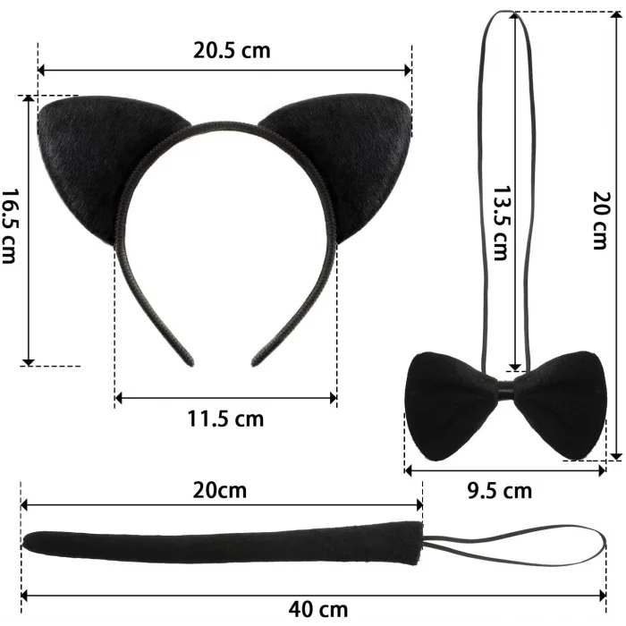 BUĞZ Kedi Kostüm Taç Kuyruk Papyon Seti 1 Adet