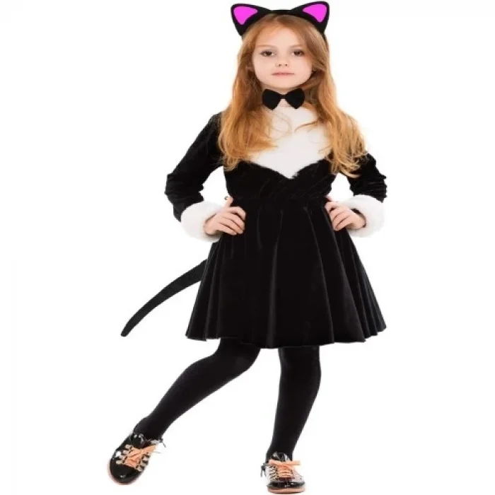 BUĞZ Kedi Kulak Taç Kuyruk ve Papyon 3 lü Set Çocuk Boy Fuşya Renk