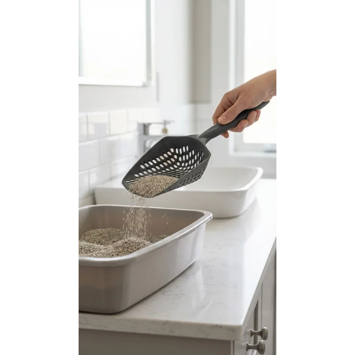 BUĞZ Kedi Kumu Eleme Küreği Çift Taraflı Ağlı ve Plastik Çerçeve ile Temizleme