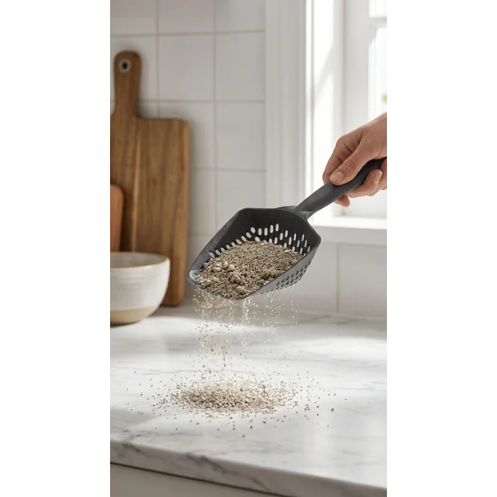 BUĞZ Kedi Kumu Eleme Küreği Paslanmaz Çelik Saplı ve Delikli Yapısıyla Temizlik İçin Uygun