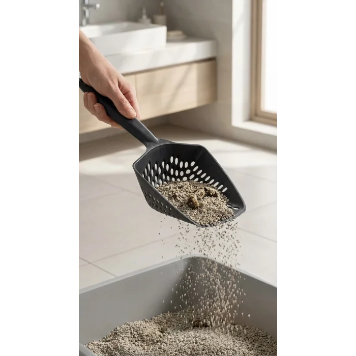 BUĞZ Kedi Kumu Eleme Küreği Sık dokuma gövde ve geniş tutacaklı temizlik aracı