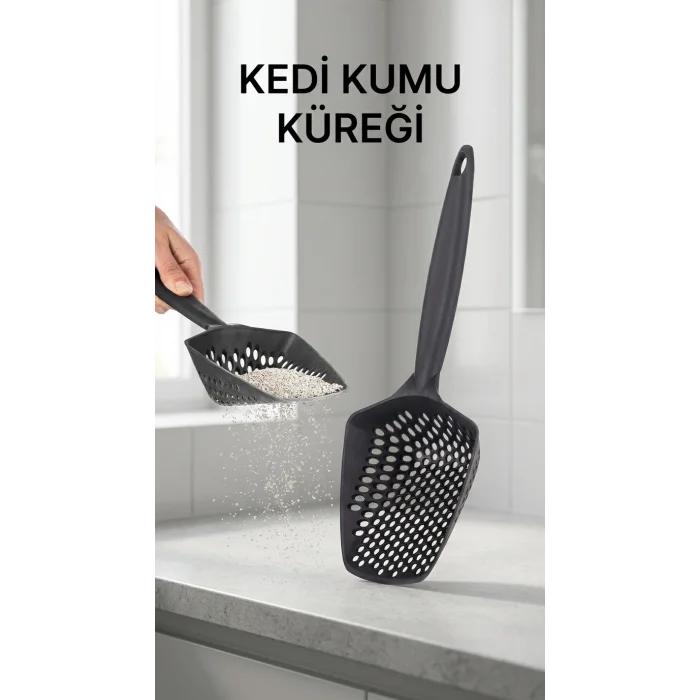 BUĞZ Kedi Kumu Eleme Küreği Yumuşak Sap ve Dar Kenar Tasarımıyla Temizlik İçin Uygun