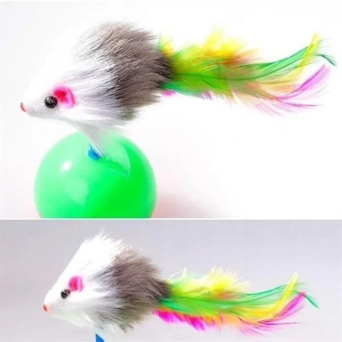 BUĞZ Kedi Oyun Topu Tüylü Fareli Hacı Yatmaz Eğitici Yavru Kedi Fare Kovalama Oyuncağı