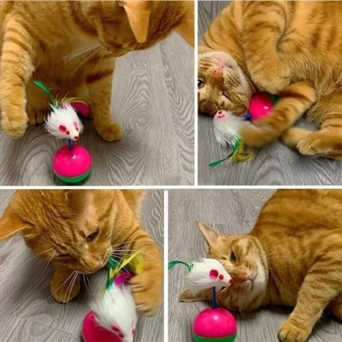 BUĞZ Kedi Oyun Topu Tüylü Fareli Hacı Yatmaz Eğitici Yavru Kedi Fare Kovalama Oyuncağı