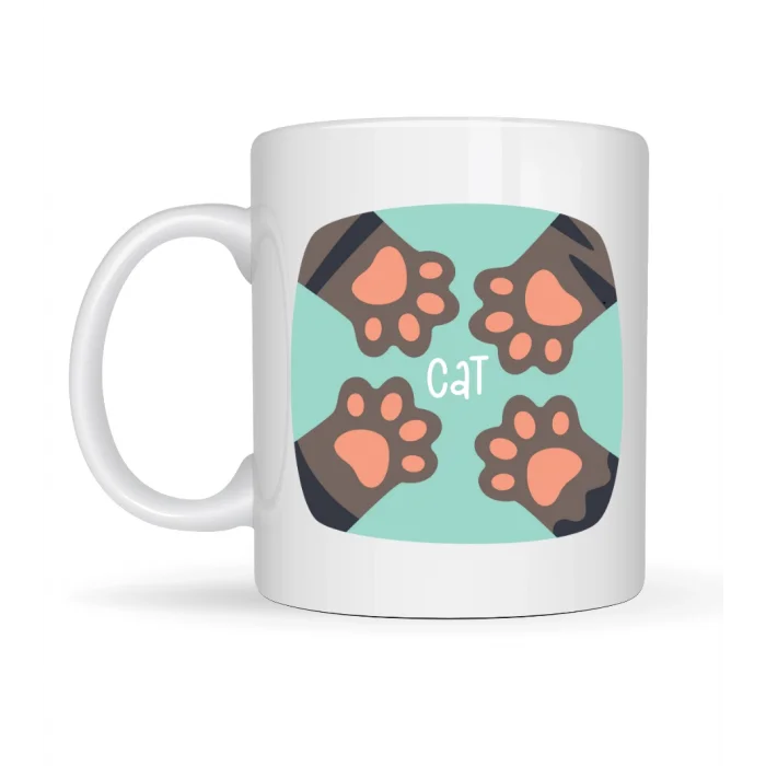 BUĞZ Kedi Patili Sevimli Tasarım Porselen Kupa MODEL 71 – Cat Yazılı, Kahve & Çay Kupası – Hayvanseverlere Özel Hediye