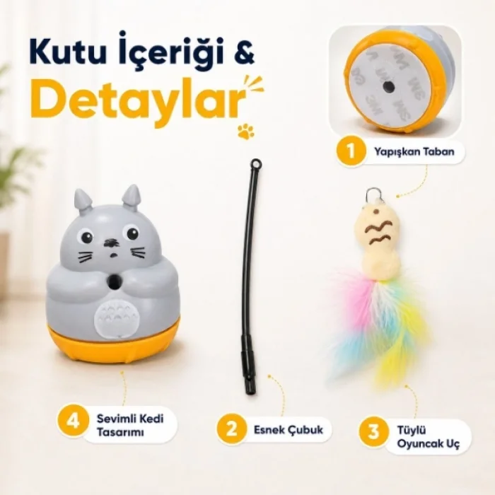 BUĞZ Kedi Şekilli Dönen Peluş Balıklı Olta Oyuncağı