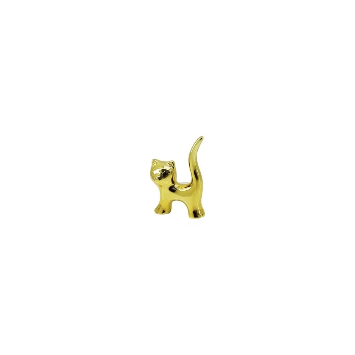 BUĞZ Kedi Tasarımlı Gold Seramik Biblo - Mini Boy - Parlak Altın Renk - Dekoratif Süs