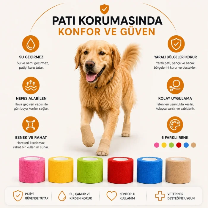 BUĞZ Kedi ve Köpek Pati Bandajı - Su Geçirmez - Kendinden Yapışkanlı - 6 Renk