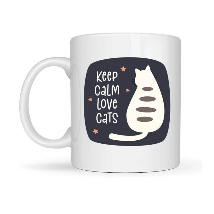 BUĞZ Keep Calm Love Cats Kedi Temalı Porselen Kupa MODEL 56 – Sevimli Tasarım , Kahve & Çay Kupası