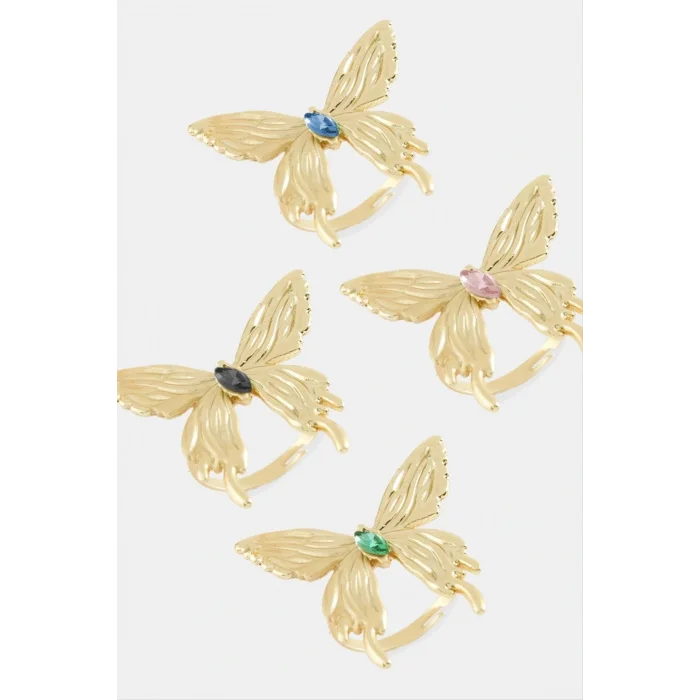 BUĞZ Kelebek Kristal Taşlı Metal Yüzük