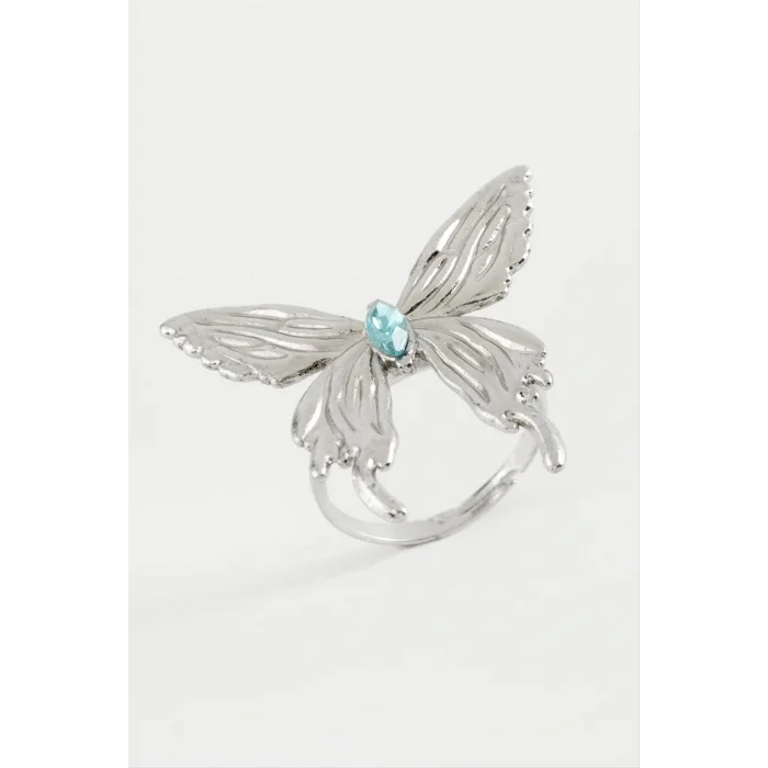 BUĞZ Kelebek Kristal Taşlı Metal Yüzük