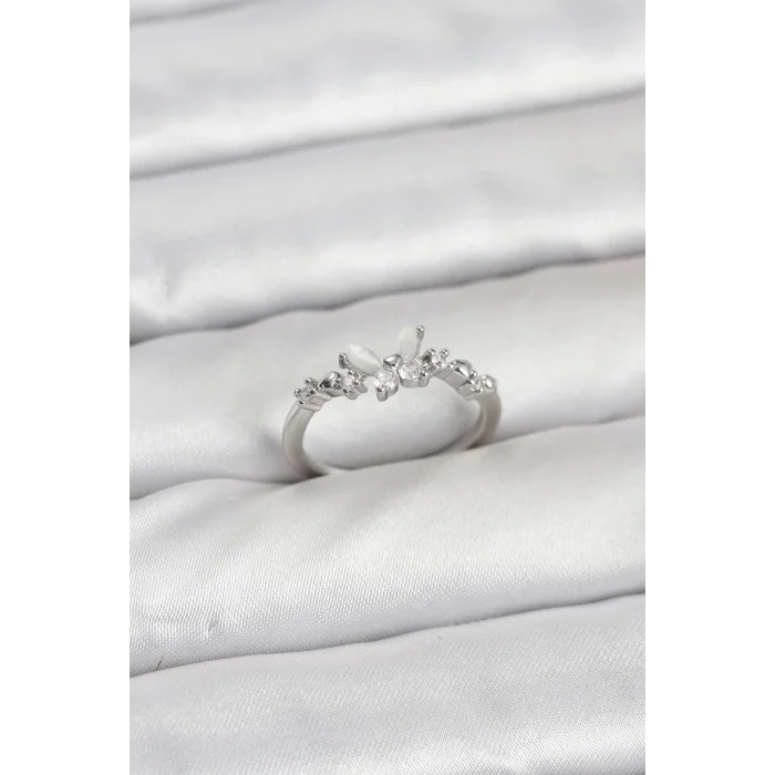 BUĞZ Kelebek Model Gümüş Renk Pirinç Kadın Yüzük