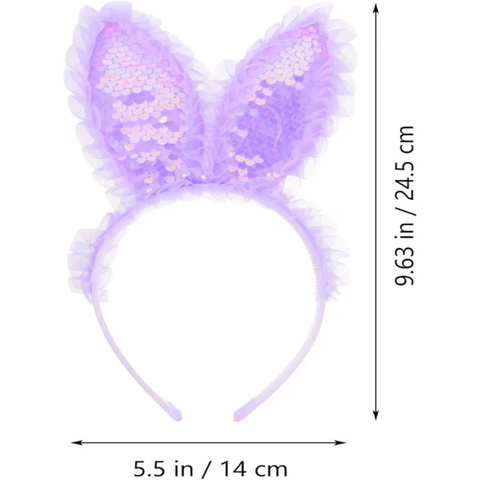  Kenarları Dantelli Mor Pullu Payetli Led Işıklı Tavşan Kulak Taç 23x19 cm