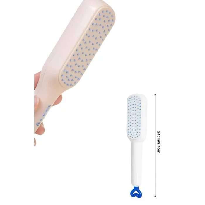 BUĞZ Kendi Kendini Temizleyen Otomatik Tuşlu Saç Tarağı Dolaşık Açıcı Masaj Fırçası Silikon Fırça