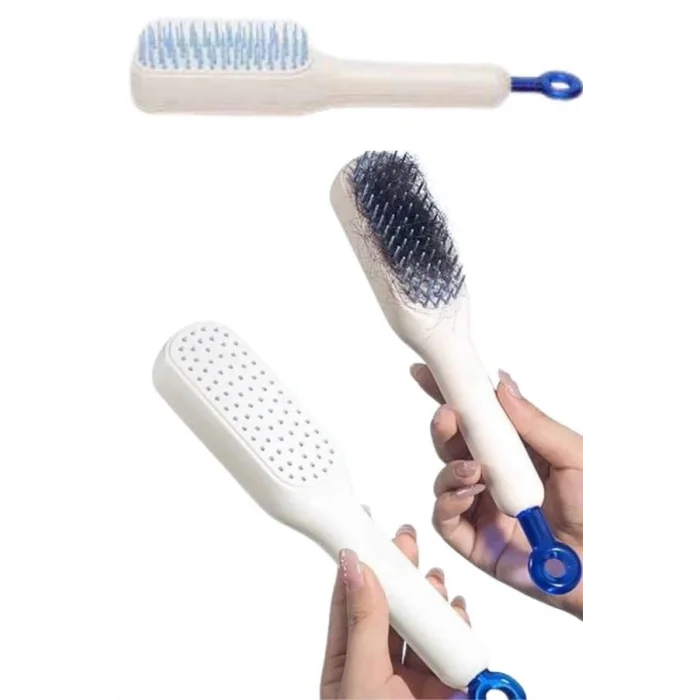  Kendi Kendini Temizleyen Otomatik Tuşlu Saç Tarağı Dolaşık Açıcı Masaj Fırçası Silikon Fırça