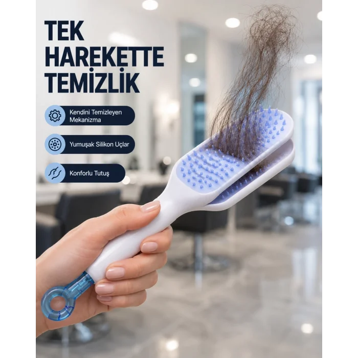 BUĞZ Kendi Kendini Temizleyen Saç Tarağı – Anti-Statik, Silikon Uçlu, ABS Malzeme, 22x4 cm