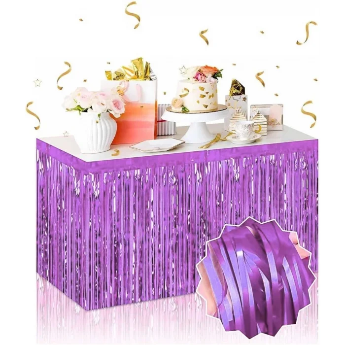  Kendinden Yapışkanlı Mor Metalize Püsküllü Masa Eteği