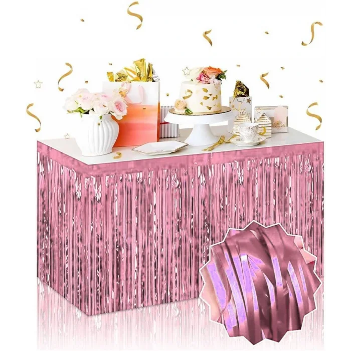 BUĞZ Kendinden Yapışkanlı Rose Gold Metalize Püsküllü Masa Eteği