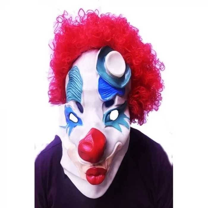  Kırmızı Afro Peruklu Palyaço Maskesi
