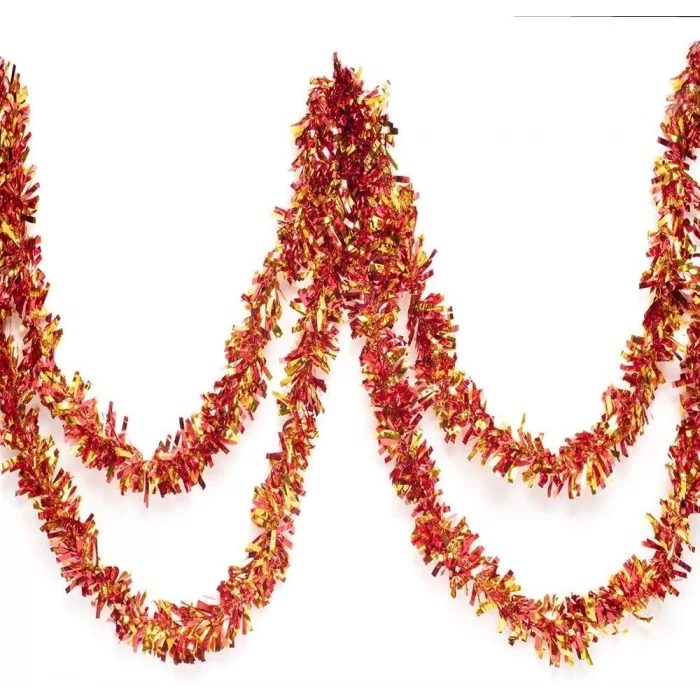 BUĞZ Kırmızı Altın Renk 4 Cm Genişlik Garland Çift Renk Sim Süs 180 Cm