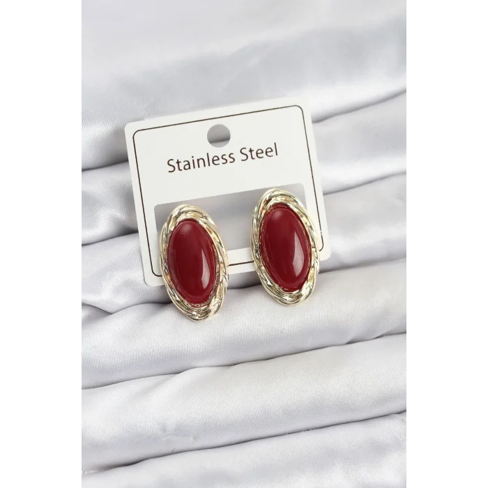 BUĞZ Kırmızı Badem Model Vintage Kadın Küpe