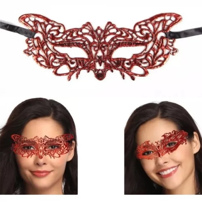  Kırmızı Dantel Masquerade Maskesi 9 No