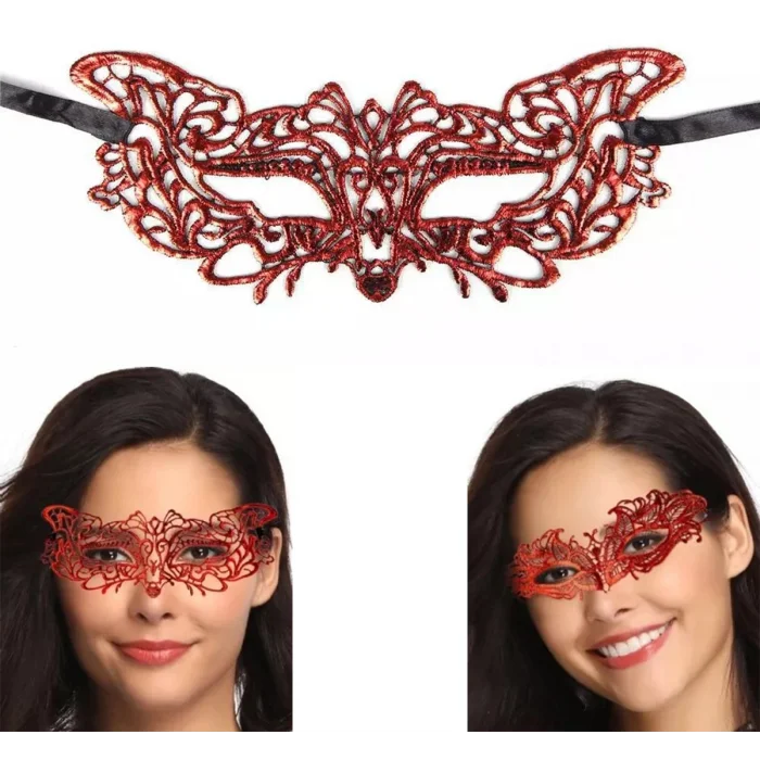 BUĞZ Kırmızı Dantel Masquerade Maskesi 9 No Bx40