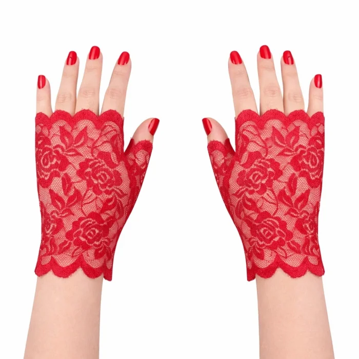 BUĞZ Kırmızı Dantel Parmaksız Kısa Eldiven