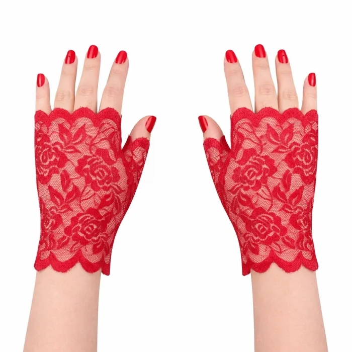 BUĞZ Kırmızı Dantel Parmaksız Kısa Eldiven