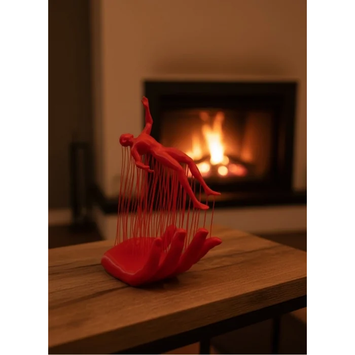 BUĞZ Kırmızı El ve İnsan Figürü Dekoratif Biblo Salon Ofis Raf ve Konsol Üstü İçin 12x18 cm