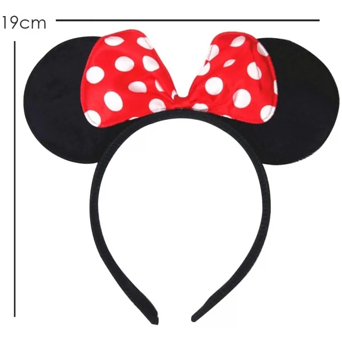BUĞZ Kırmızı Fiyonklu Minnie Mouse Taç Fare Tacı Kafa Bandı